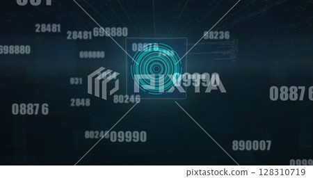 Image of glowing interface with information, statistics and 6g text moving on black background Image of glowing interface with information, statistics and 6g text moving on black background 128310719