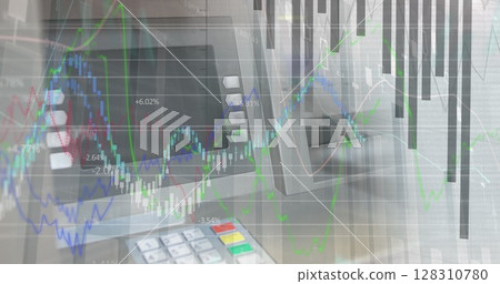 Image of financial data processing over atm machine 128310780