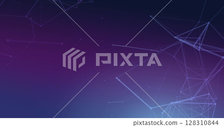 Image of networks of connections spinning on purple background 128310844