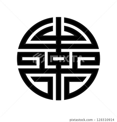 Chinese shou symbol, or longevity symbol. The circular shape symbolizes the immortality of the Taoist heavens. Chinese shou symbol, or longevity symbol. The circular shape symbolizes the immortality of the Taoist heavens. 128310914