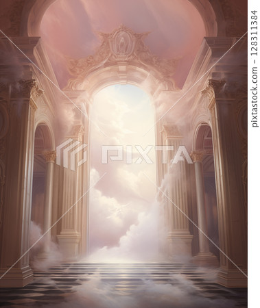 Temple arch, pastel tones, way to heaven 128311384