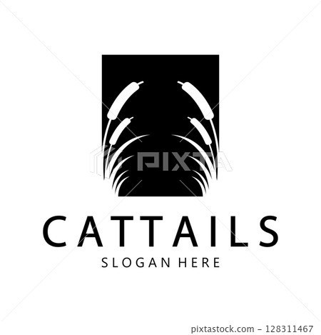 cattails or river reed grass plant logo design, aquatic plants, swamp, wild grass vector cattails or river reed grass plant logo design, aquatic plants, swamp, wild grass vector 128311467