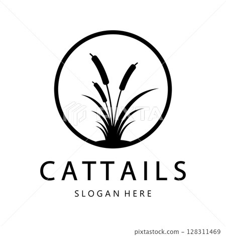 cattails or river reed grass plant logo design, aquatic plants, swamp, wild grass vector cattails or river reed grass plant logo design, aquatic plants, swamp, wild grass vector 128311469