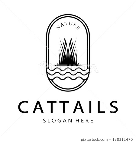 cattails or river reed grass plant logo design, aquatic plants, swamp, wild grass vector cattails or river reed grass plant logo design, aquatic plants, swamp, wild grass vector 128311470