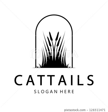 cattails or river reed grass plant logo design, aquatic plants, swamp, wild grass vector cattails or river reed grass plant logo design, aquatic plants, swamp, wild grass vector 128311471