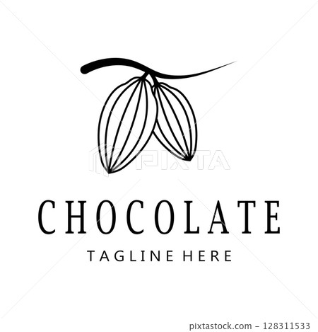 cocoa logo,cocoa bean,cocoa tree,cocoa branches and leaves,chocolate mix on white background,vintage,modern,simple,minimalist icon illustration template design vector 128311533