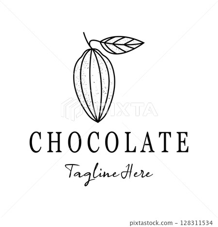 cocoa logo,cocoa bean,cocoa tree,cocoa branches and leaves,chocolate mix on white background,vintage,modern,simple,minimalist icon illustration template design vector 128311534