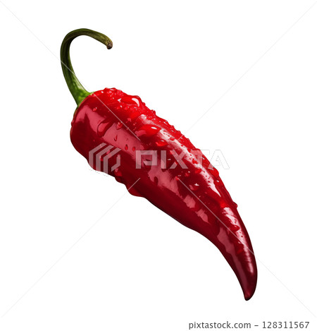 Red chilli with water droplets on it, bright color, delicious to eat. 128311567