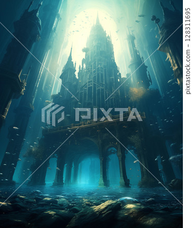 Ancient castle underwater 128311695