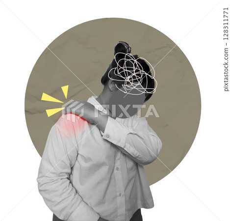 Wellness awareness through expression of stress and pain. Vector illustration 128311771