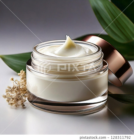Face cream jar on white background. cosmetic products. studio lighting. AI Generated. 128311792