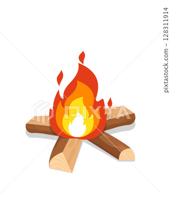 Campfire or fireplace with burning pile of wood. Campfire vector stock illustration. 128311914