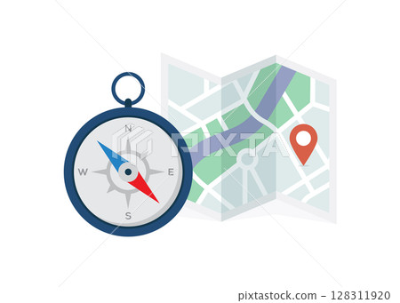 Vector navigation compass and map icon stock illustration. Vector navigation compass and map icon stock illustration. 128311920