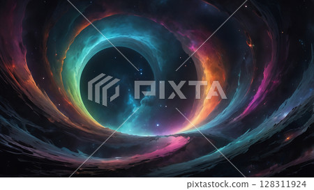 Central Void Encircled by Radiant Color Arcs 128311924