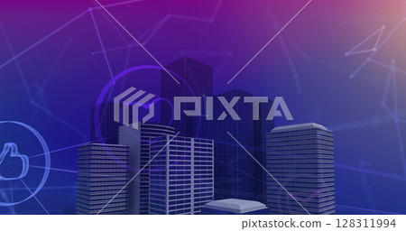 Image of digital icons with network of connections over cityscape Image of digital icons with network of connections over cityscape 128311994
