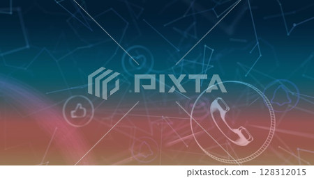 Image of digital icons over networks of connections on blue background 128312015