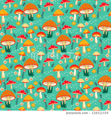 Seamless pattern with fly agaric mushrooms Seamless pattern with fly agaric mushrooms 128312334