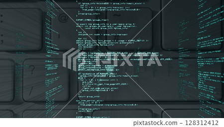 Image of green data processing over computer keyboard on grey background Image of green data processing over computer keyboard on grey background 128312412