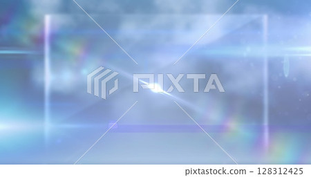 Image of glowing spot with lens flare over screen on blue clouds in background Image of glowing spot with lens flare over screen on blue clouds in background 128312425