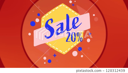 Image of sale 20 percent blue text on red pulsating circles in background Image of sale 20 percent blue text on red pulsating circles in background 128312439