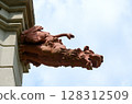 Museum-estate of 19th century Kozell-Poklevsky (Gatovsky) in village of Krasny Bereg, Gomel region, Belarus. Gargoyle on wall of building 128312509