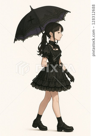 撐傘行走的年輕女子 洛麗塔時尚 生成式人工智慧 128312688