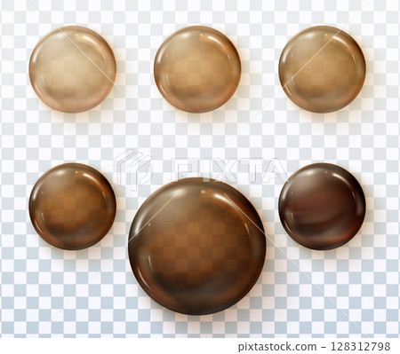 Set of realistic motor oil drops in brown tones on transparent background 128312798