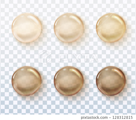Natural cosmetic oil drops set on transparent background, realistic vector.. 128312815