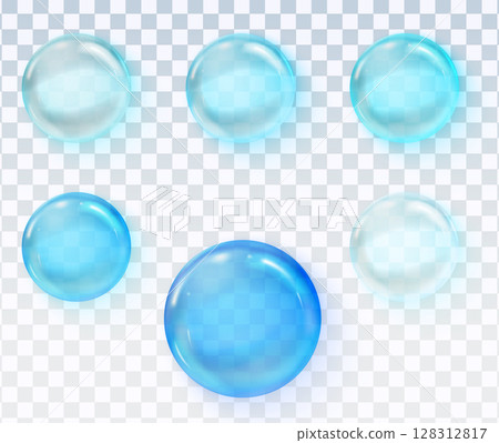 Glossy blue cleaning liquid drops set with transparent background 128312817