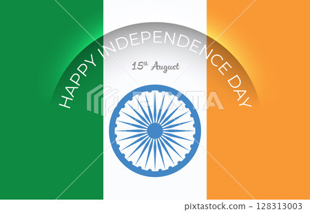Indian flag theme background, shadow cut line for India Independence day. Vector minimalistic graphic banner design. Happy Independence Day 15 August text. Holiday poster, invitation, flyer 128313003