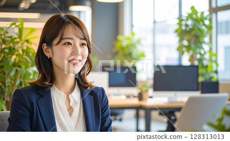 一名婦女在辦公室接受採訪 128313013