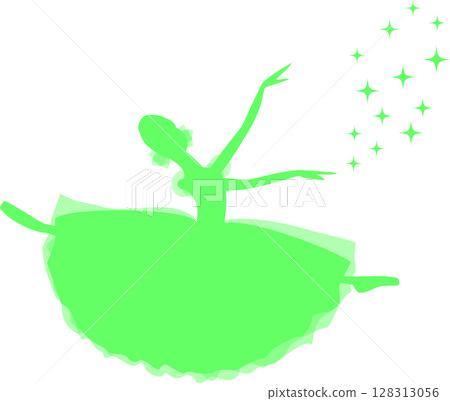 芭蕾舞女星跳芭蕾舞黃綠色剪影 芭蕾舞女星跳芭蕾舞黃綠色剪影 128313056