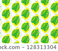 Seamless pattern with repeating silhouettes of monstera leaves on isolated background 128313304