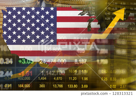 US America flag with stock economy finance. US America flag with stock economy finance. 128313321