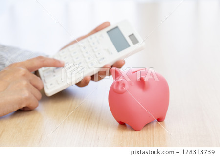 Women's hand using a calculator Women's hand using a calculator 128313739