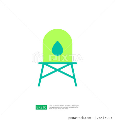 Minimalist Icon of Water Droplet on Farming Chair for Sustainable Agriculture and Water Management 128313903