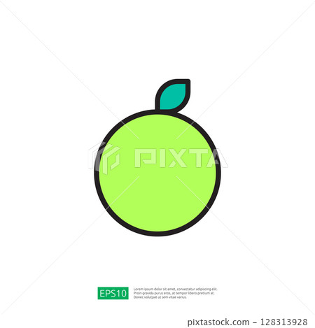 Minimalist Icon of a Bright Green Citrus Fruit with a Leaf Symbolizing Freshness and Agriculture 128313928