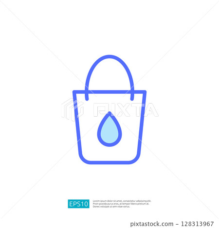 Minimalist Blue Icon of a Water Bucket with a Drop Symbol in a Clear Design for Farming and Gardening Uses 128313967