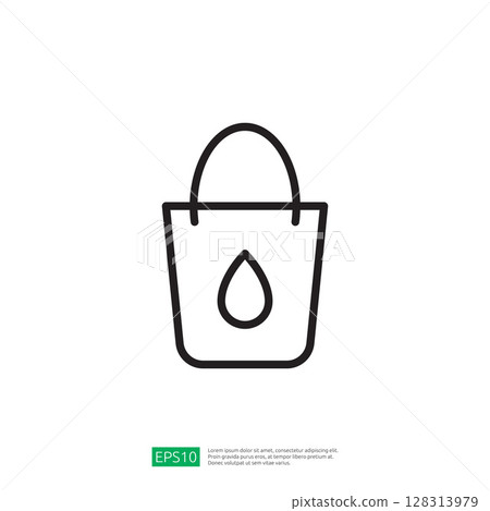 Outline Icon of a Simple Bucket with a Droplet Symbolizing Water Utility in Farming 128313979