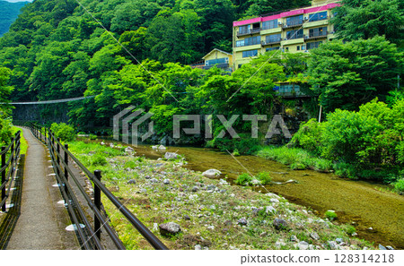 Nikko City, Tochigi Prefecture: Kawaji Onsen and Ojika River in the summer Nikko City, Tochigi Prefecture: Kawaji Onsen and Ojika River in the summer 128314218