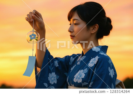 浴衣和風鈴：清爽的日本夏季傳統 128314264