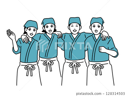 男女酒吧工作人員在工作 128314503