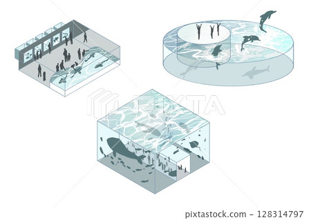 Aquarium isometric illustration set Aquarium isometric illustration set 128314797