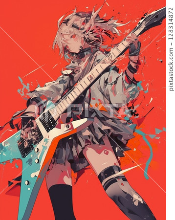 A happy girl holding a guitar 128314872