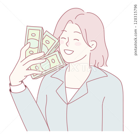 A Joyful Woman Dressed in Business Attire Holding Cash and Celebrating Abundance A Joyful Woman Dressed in Business Attire Holding Cash and Celebrating Abundance 128315796