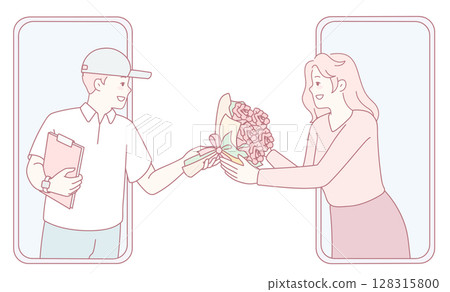 Interaction Involving the Delivery of Flowers Between the Customer and the Delivery Person Interaction Involving the Delivery of Flowers Between the Customer and the Delivery Person 128315800