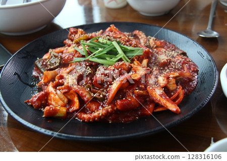 spicy boiled red chili with chili sauce spicy boiled red chili with chili sauce 128316106