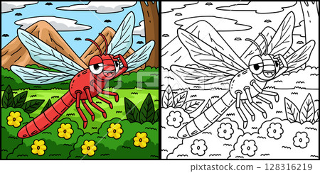 Insect Dragonfly Animal Colored Illustration  128316219