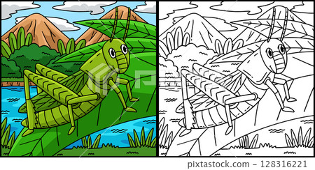 Insect Grasshopper Animal Colored Illustration  128316221
