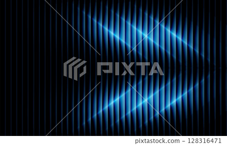 Black abstract modern ribbed background with blue neon arrows. Black abstract modern ribbed background with blue neon arrows. 128316471